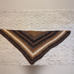 Hand Knit Triangle Shawl with Lion Brand Shawl in a Ball, Brown Neutral Sparkle